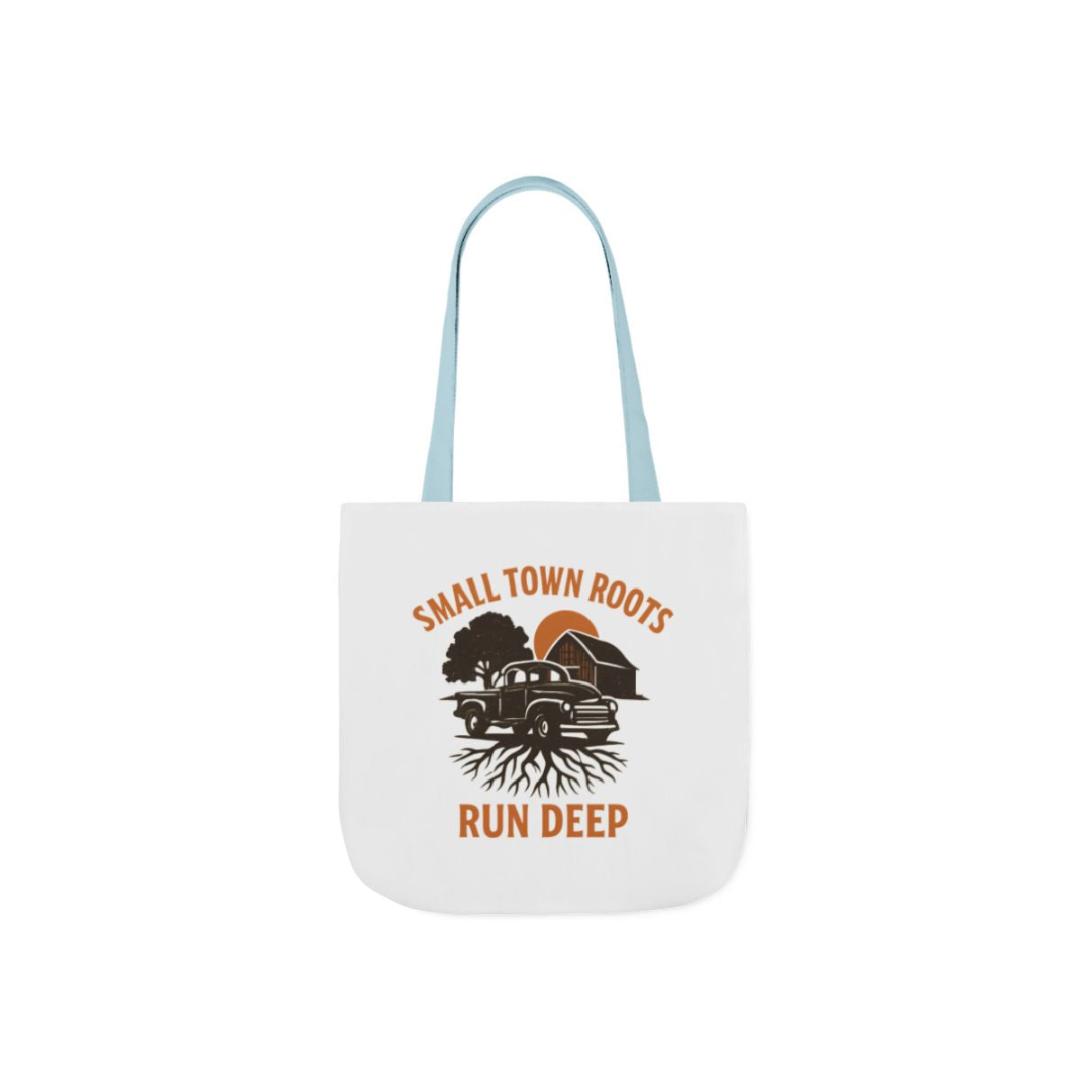 Small Town Roots Run Deep Tote Bag | Rural Heritage Pride Gift | Vintage Pickup Truck Barn Tote | Country Hometown Nostalgia Bag