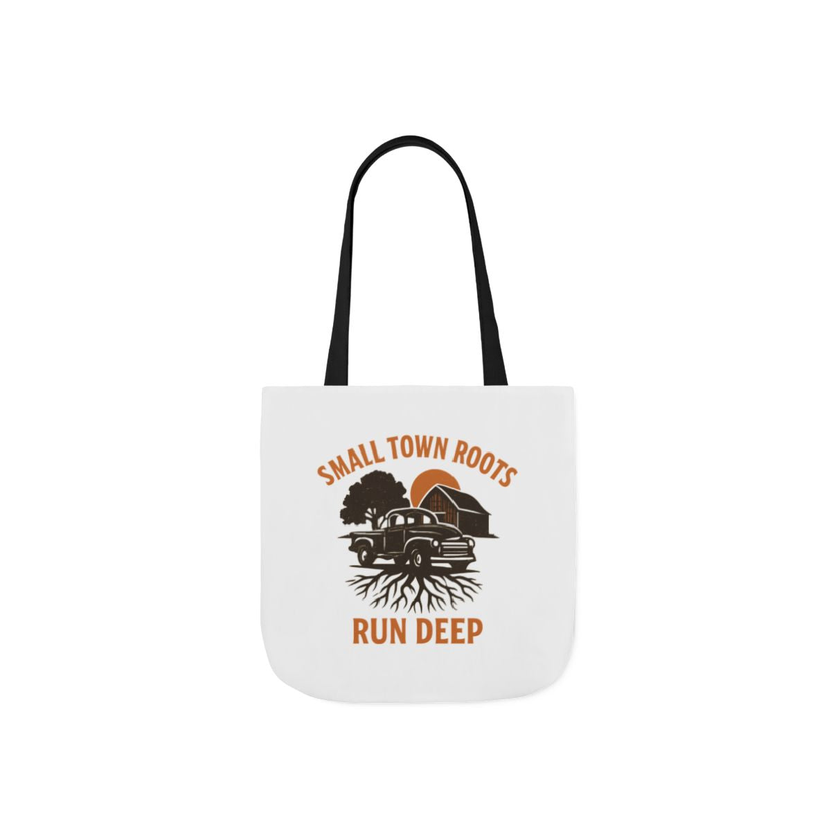 Small Town Roots Run Deep Tote Bag | Rural Heritage Pride Gift | Vintage Pickup Truck Barn Tote | Country Hometown Nostalgia Bag
