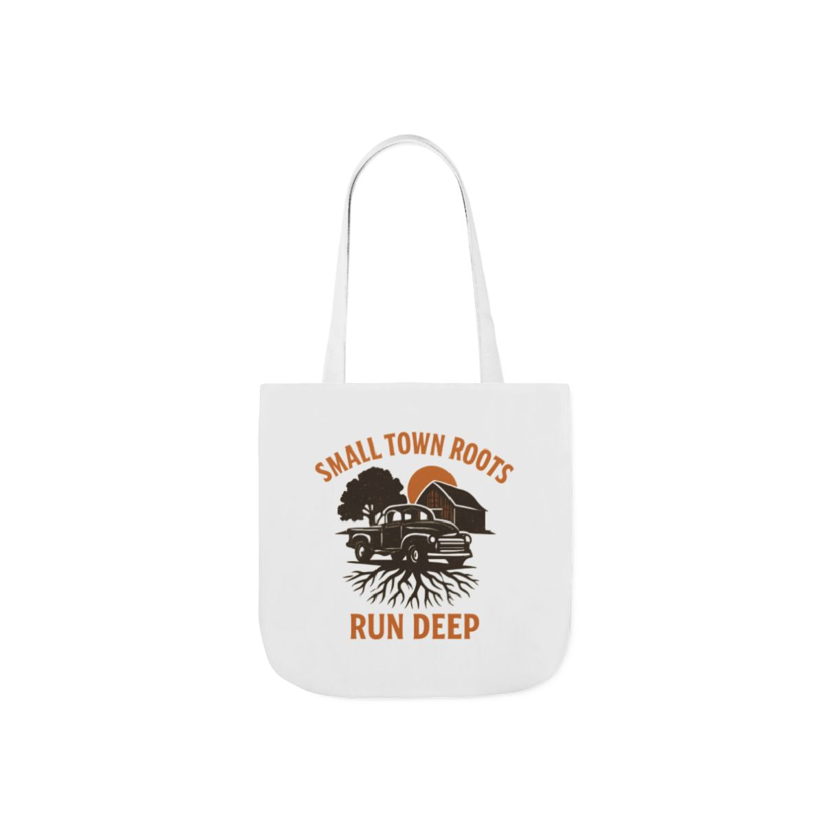 Small Town Roots Run Deep Tote Bag | Rural Heritage Pride Gift | Vintage Pickup Truck Barn Tote | Country Hometown Nostalgia Bag