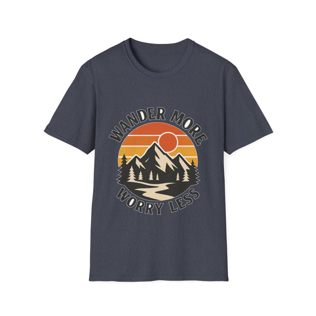 Wander More Worry Less Shirt Mountain Sunset Vintage Travel Tshirt Wanderlust Gift Adventure Hiking Camping Retro Tee