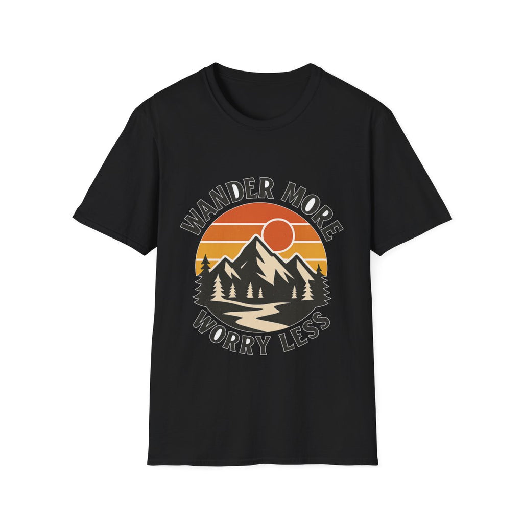 Wander More Worry Less Shirt Mountain Sunset Vintage Travel Tshirt Wanderlust Gift Adventure Hiking Camping Retro Tee