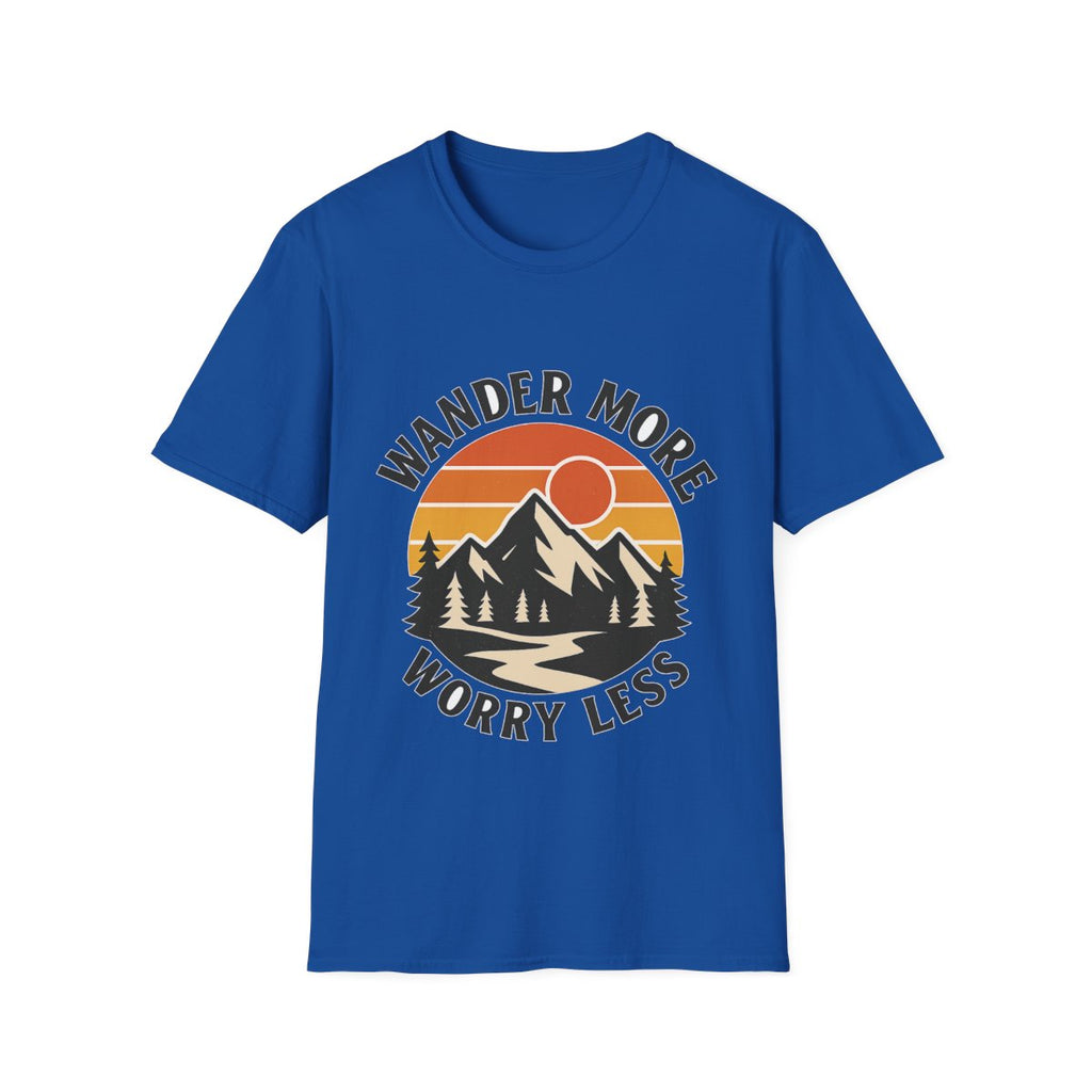 Wander More Worry Less Shirt Mountain Sunset Vintage Travel Tshirt Wanderlust Gift Adventure Hiking Camping Retro Tee