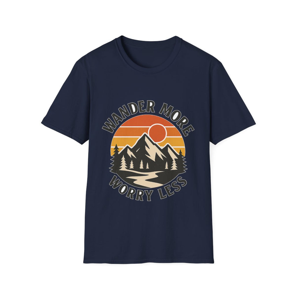 Wander More Worry Less Shirt Mountain Sunset Vintage Travel Tshirt Wanderlust Gift Adventure Hiking Camping Retro Tee